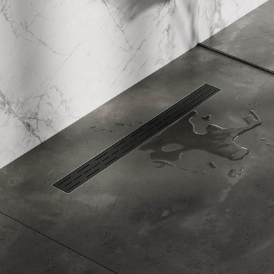 Brauer Caniveau de douche - 80x7.5cm - bride de sol - acier inoxydable - noir