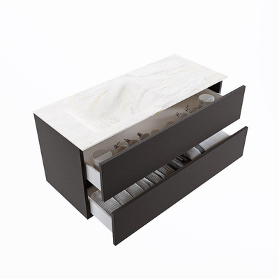 Mondiaz VICA-DLUX Ensemble de meuble de salle de bain - 110cm - meuble sous-vasque gris foncé - 2 tiroirs - lavabo encastré cloud gauche - 1 trou de robinet - version haute de 60cm - ostra