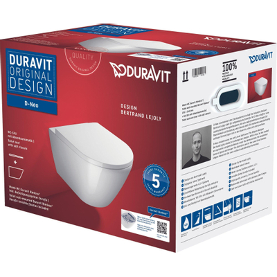 Duravit D-neo Wandclosetpack - met wandcloset - diepspoel - rimless - inclusief verborgen bevestiging - 37x54x40cm - met c - wit hoogglans