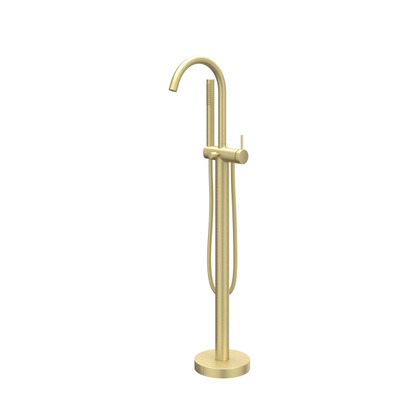 IVY Bond Mitigeur de bain autoportant - bec pivotant - 150cm - Flexible de douche - Douchette barre - Or mat brossé PVD