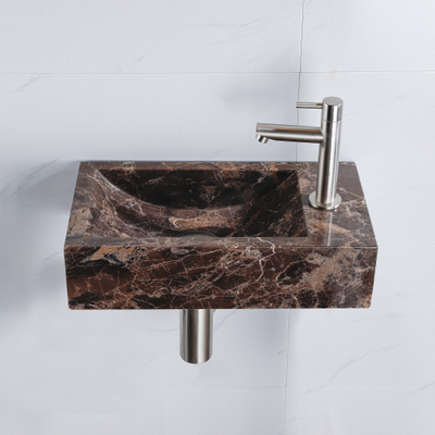 Saniclass Fuente Ensemble de fontaine - 40x22x10cm - trou de robinet à droite - robinet de fontaine en inox brossé PVD - bouchon de vidange - siphon abaissé - Dark Emporador