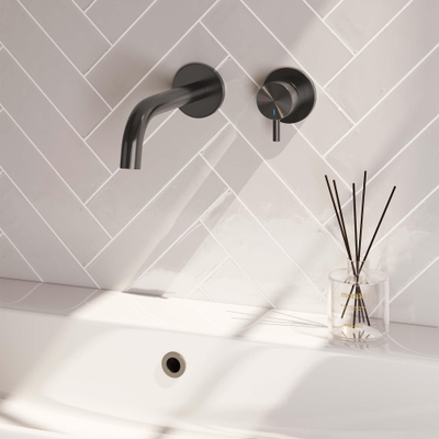 Brauer Gunmetal Edition Mitigeur de lavabo encastré - bec verseur courbé à gauche - levier court étroit - modèle B 1 - PVD - gunmetal brossé