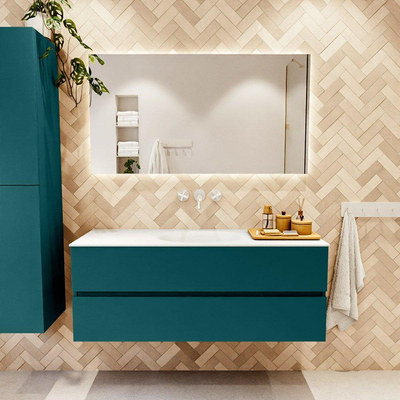 Mondiaz VICA ensemble de meuble de salle de bain - 130cm - meuble sous-vasque smag - 2 tiroirs - lavabo moon milieu - sans trous de robinet - couleur talc - miroir LED - version XL 60cm de haut