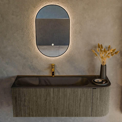Mondiaz KURVE Ensemble de meuble de salle de bains - 125x46x40cm - 1 tiroir - 1 porte - vasque solid surface - gauche - 1 trou de robinet - Shadow