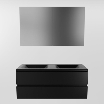 Mondiaz Aivy badmeubelset - 120x45x50cm - 0 kraangaten - 2 wasbakken urban Solid surface - Links en rechts - 2 lades - Met spiegelkast - MDF Urban