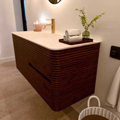 Mondiaz CIRO-DLUX Badkamermeubelset - 110x45x50cm - Solid surface wastafel Meli - 1 wasbak Links - 1 kraangat - 2 lades - Ruby