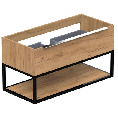 Thebalux onderkast type2 100cm 1x lade opbouwgreep Noëlla met frame mat zwart en 1x inleg  1x uitsparing incl witte sifonset
