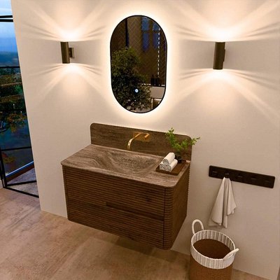 Mondiaz CIRO-DLUX Badkamermeubelset - 90x45x50cm - Solid surface wastafel Oza - 1 wasbak Midden - zonder kraangaten - 2 lades - Dusk