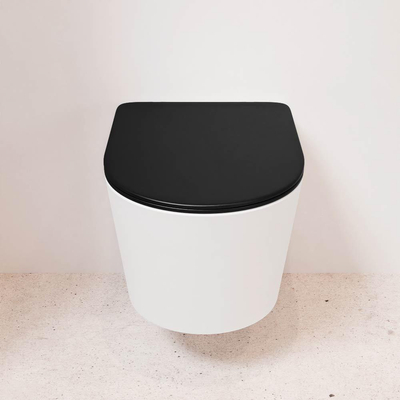 Mondiaz LAVIE WC suspendu – sans bride – 36 x 53 cm – avec abattant softclose – Talc (blanc), abattant Urban (noir)