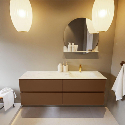 Mondiaz VICA-DLUX Ensemble de meuble de salle de bain - 150cm - meuble sous-vasque repos - 4 tiroirs - lavabo encastrée cloud droite - 1 trou de robinet - version haute de 60cm - opalo