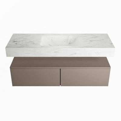 Mondiaz ALAN-DLUX Ensemble de meuble - 130cm - meuble Smoke mat - 2 tiroirs - Lavabo Cloud Opalo suspendu - vasque Centre - 0 trous de robinet