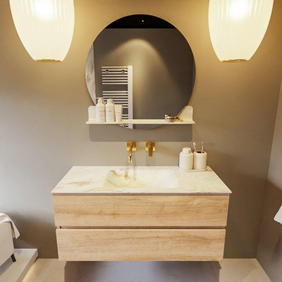 MONDIAZ VICA-DLUX Ensemble meuble de salle de bains - 110cm - meuble bas Washed oak - 2 tiroirs - lavabo encastré cloud au milieu - sans trous de robinetterie - version hauteur 60cm - frape