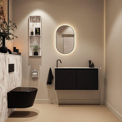 MONDIAZ TURE-DLUX Meuble toilette - 100cm - Urban - EDEN - vasque Glace - position gauche - 1 trou de robinet