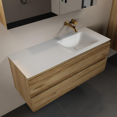 Mondiaz Aivy ensemble meuble de salle de bains - 120x45x50cm - 0 trous de robinet - 1 vasque talc Solid Surface - Droite - 2 tiroirs - Avec armoire de toilette - Mélamine Chai