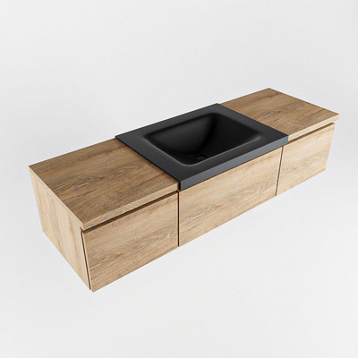 MONDIAZ BUKLA 140cm badmeubel met module 40 kleur Washed Oak met 3 lades. Wastafel CLOUD midden 0 kraangaten kleur Urban.