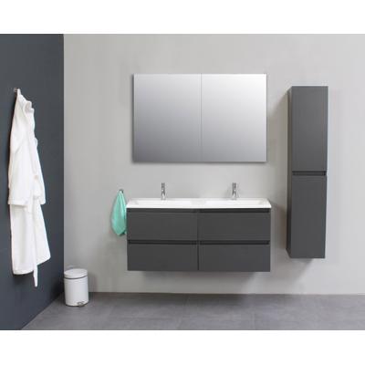 Basic Bella Meuble avec lavabo acrylique 2 trous de robinet 120x55x46cm avec armoire toilette à 2 portes gris Anthracite mat