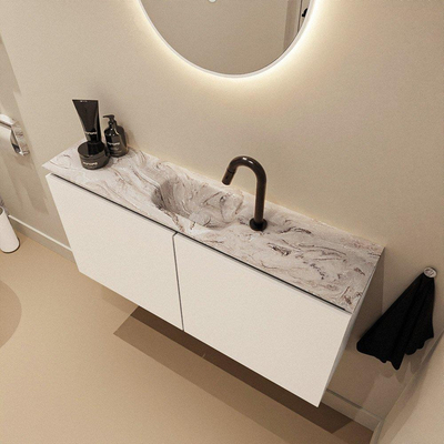 MONDIAZ TURE-DLUX Meuble de toilette 100cm Talc. EDEN lavabo Glace position milieu. Avec 1 trou de robinet.