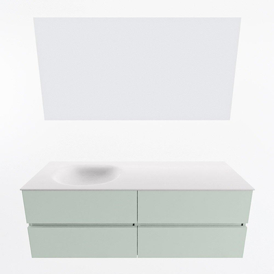 Mondiaz VICA ensemble de meuble de salle de bain - 140cm - meuble sous vasque greey - 4 tiroirs - lavabo moon gauche - 1 trou de robinet - couleur talc - miroir LED - version XL 60cm de haut