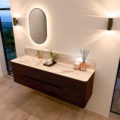 Mondiaz CIRO-DLUX Badkamermeubelset - 170x45x50cm - Solid surface wastafel Frappe - 1 wasbak Links - 1 kraangat - 4 lades - Walnut