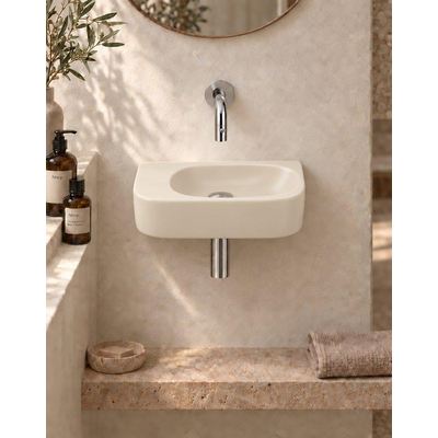 QeramiQ Fuente fonteinset – halfrond – 40x21.5x12 cm – keramiek beige – zonder kraangat – chromen kraan