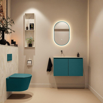 MONDIAZ TURE-DLUX Meuble toilette - 80cm - Smag - EDEN - vasque Ostra - position gauche - sans trou de robinet