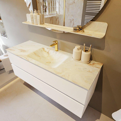 MONDIAZ VICA-DLUX Ensemble meuble de salle de bains - 130cm - sous-meuble talc - 2 tiroirs - lavabo encastré cloud au milieu - 1 trou de robinet - version haute 60cm - frape