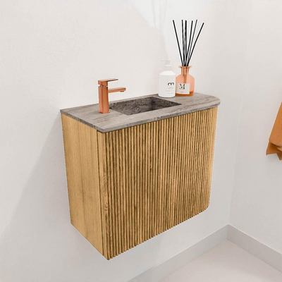 Mondiaz JOYA-DLUX Meuble de toilette 51,6cm - arrondi droit couleur Chêne - Vasque FAYE position Gauche 1 trou de robinet couleur Oza