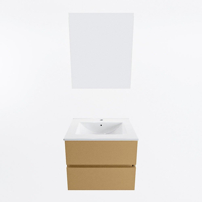 Mondiaz VICA ensemble de meuble de salle de bain - 60cm - meuble sous lavabo oro - 2 tiroirs - lavabo denia milieu - 1 trou de robinet - couleur Blanc Brillant - miroir LED - version XL 60cm de haut