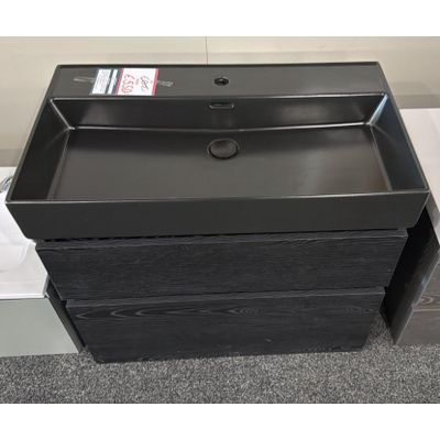 BRAUER Joy wastafelonderkast met wastafel keramiek80 2 softclose lades - greeploos - 1 sifon uitsparing - Timber Black licht beschadigd OUTLETSTORE