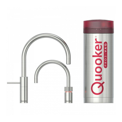 Quooker BE Nordic Round Twintaps robinet d'eau bouillante - bec pivotant - réservoir PRO3 - Eau chaude / bouillante - Inox