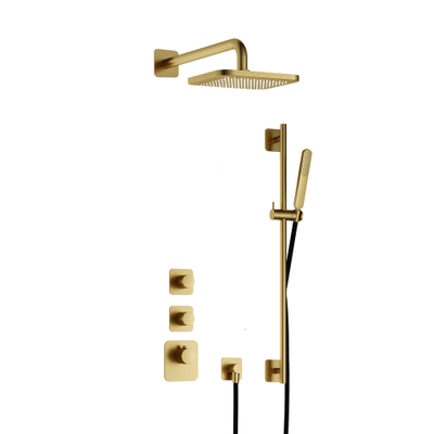 Hotbath Gal IBS40 regendoucheset inbouw - 2 functies - 35cm wandarm - 22cm vierkante hoofddouche - messing geborsteld PVD