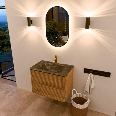 Mondiaz CIRO-DLUX Badkamermeubelset - 70x45x50cm - Solid surface wastafel Lava - 1 wasbak Midden - 1 kraangat - 2 lades - Oak