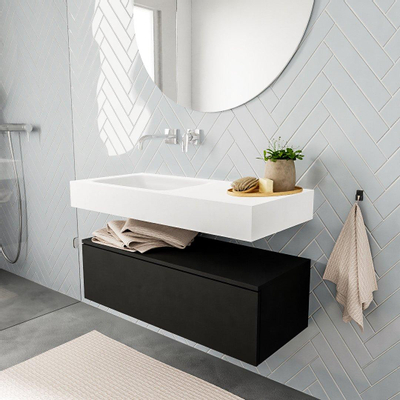 MONDIAZ ALAN 100cm - meuble bas - urban - 1 tiroir - lavabo suspendu - vasque à gauche - 0 trous de robinet - talc