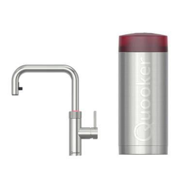 Quooker BE Flex Square kokendwaterkraan - draaibare & uittrekbare uitloop - Combi+ reservoir - Warm / kokend water - RVS