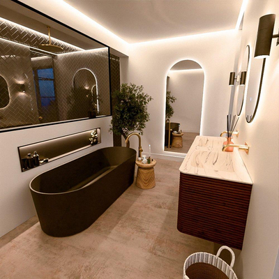 Mondiaz CIRO-DLUX Ensemble de meubles de salle de bains - 140x45x50cm - Plan vasque solid surface Nata - 2 vasques Double - sans trous de robinet - 4 tiroirs - Ruby