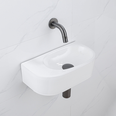 QeramiQ Fuente pack lave-mains – demi-rond – 40 x 21,5 x 12 cm – sans perçage – robinet gunmetal