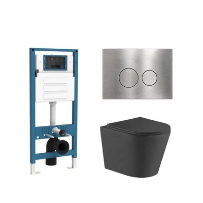 QeramiQ Dely Ensemble de WC - réservoir encastré Qeramiq Flush - abattant slim - plaque de commande en métal inox - boutons ronds - noir mat