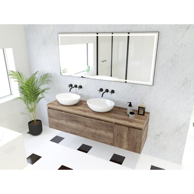 H&R Badmeubelen Matrix 3D badkamermeubelset 160cm 2 lades greeploos met greeplijst en zij-kast in kleur Charleston