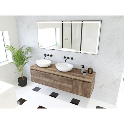 HR Matrix ensemble de meubles de salle de bain 3d 160cm 2 tiroirs sans poignée avec bandeau de poignée et placard latéral en couleur charleston