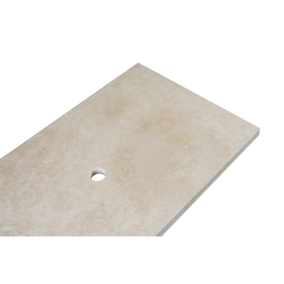 Saniclass Travertine Plateau - 80x46cm - sans trous de robinetterie - 1 découpe pour siphon - pierre naturelle marbrée