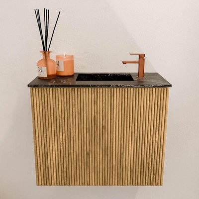 Mondiaz JOYA-DLUX 50cm toiletmeubel - kleur Oak - Wastafel FAYE positie Rechts 1 kraangat kleur Lava.