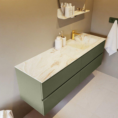 MONDIAZ VICA-DLUX Ensemble meuble de salle de bains - 150cm - sous-meuble army - 4 tiroirs - lavabo encastré cloud à droite - 1 trou de robinet - version haute 60cm - frape