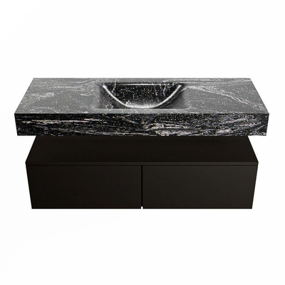 Mondiaz ALAN-DLUX Ensemble de meuble - 120cm - meuble - Urban mat - 2 tiroirs - Lavabo Cloud Lava suspendu - vasque Centre - 1 trou de robinet - Noir