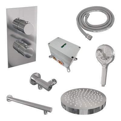 BRAUER Stripe Thermostatische Inbouw Regendouche - 3-weg - rechthoekig - SET 16 - 25cm douchekop - rechte muurarm - 3-standen handdouche - doucheslang - wandaansluitbocht - chroom