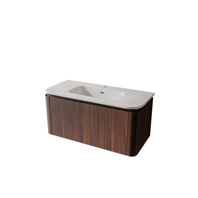 Saniclass Terra Badkamermeubelset - 100cm - 2 lades - afgeronde hoeken - 1 wastafel - 1 kraangat - kastanje (walnoot)