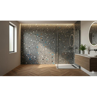 Prissmacer Cerámica Gobi Carrelage Terrazzo - 20x24cm - Noir mat