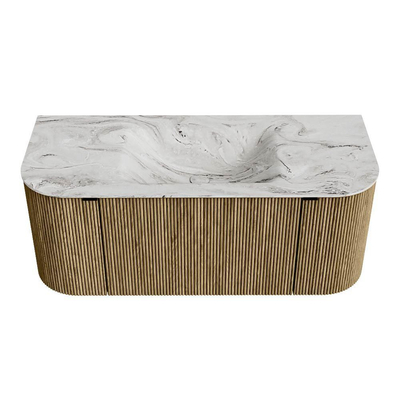 Mondiaz KURVE-DLUX Badkamermeubelset - 110x46x40cm - 1 lade - 2 deuren - wastafel solid surface - midden - zonder kraangat - Dusk