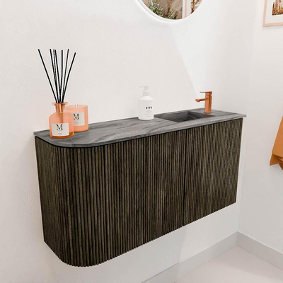 Mondiaz JOYA-DLUX 81.6cm toiletmeubel - ronding links kleur Shadow - Wastafel FAYE positie Rechts 1 kraangat kleur Sombra.