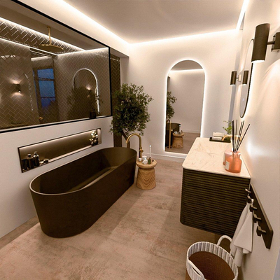 Mondiaz CIRO-DLUX Badkamermeubelset - 120x45x50cm - Solid surface wastafel Ostra - 1 wasbak Links - zonder kraangaten - 2 lades - Shadow