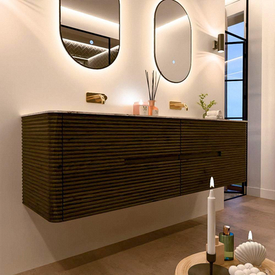 Mondiaz CIRO-DLUX Badkamermeubelset - 170x45x50cm - Solid surface wastafel Meli - 2 wasbak Dubbel - zonder kraangaten - 4 lades - Shadow